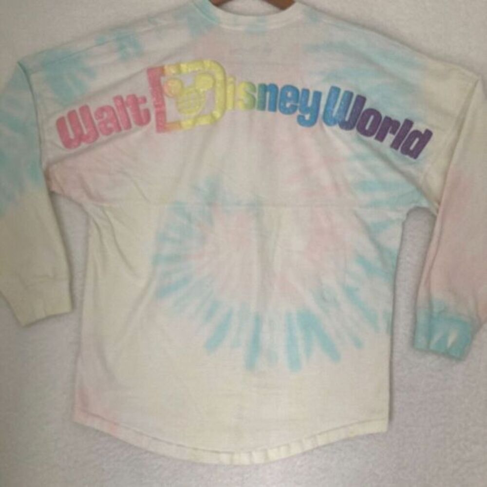 Walt Disney World Spirit Jersey‎ Shirt Women XS Tie Dye Pastel Puff Print Logo